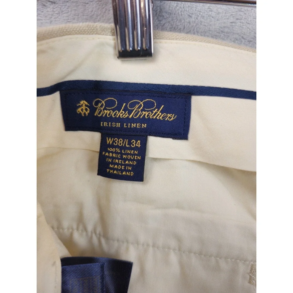 Brooks Brothers 38x32 Khaki Tan 100% Irish Linen Pleated Cuff High Waist Pants